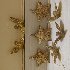 Vintage Lot of 8 1950's/1960's Era Gold Glitter/Sequins Stars & Doves